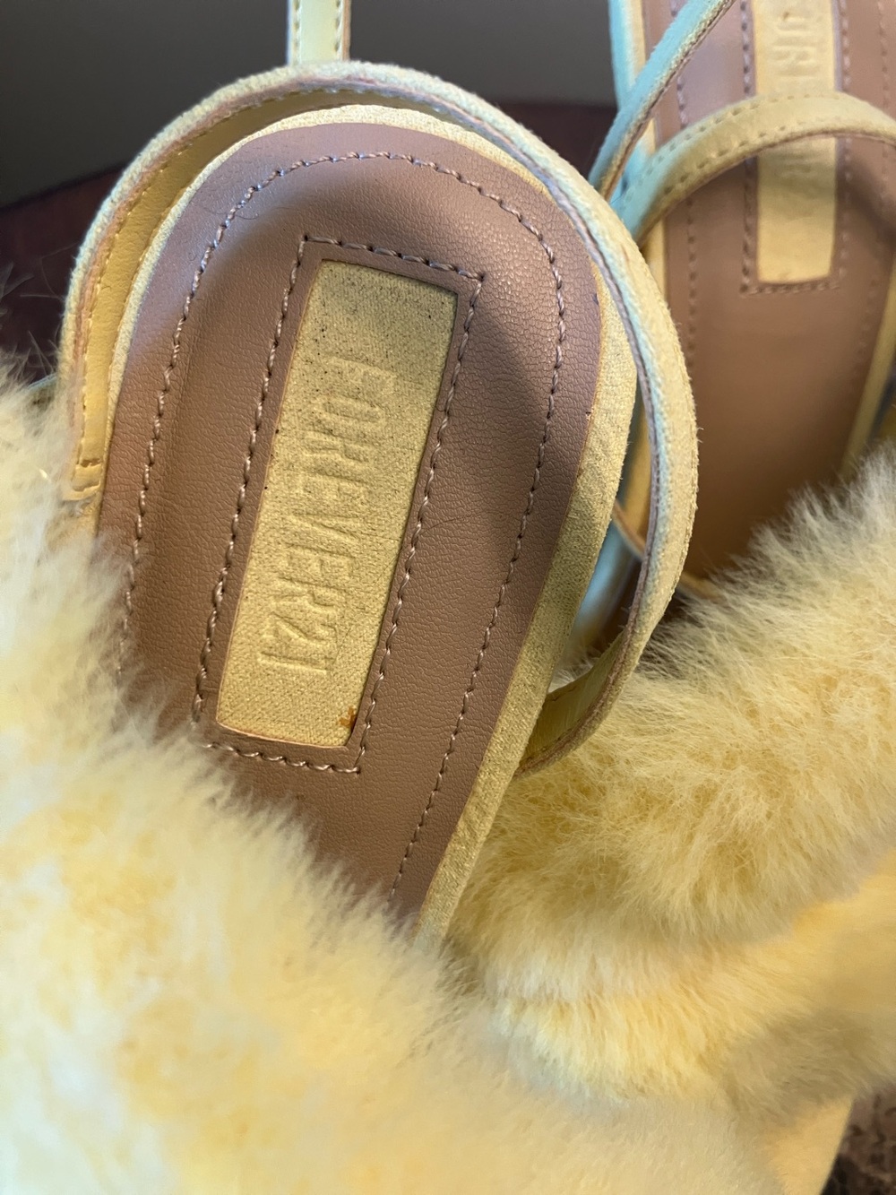 Forever 21 Yellow Faux-Fur Strap Heels - Picture 2 of 4